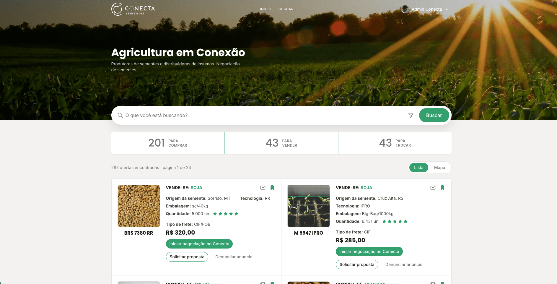 Conecta Sementes Marketplace — Plataforma de Compra, Venda e Negociação de Sementes — 2/4
